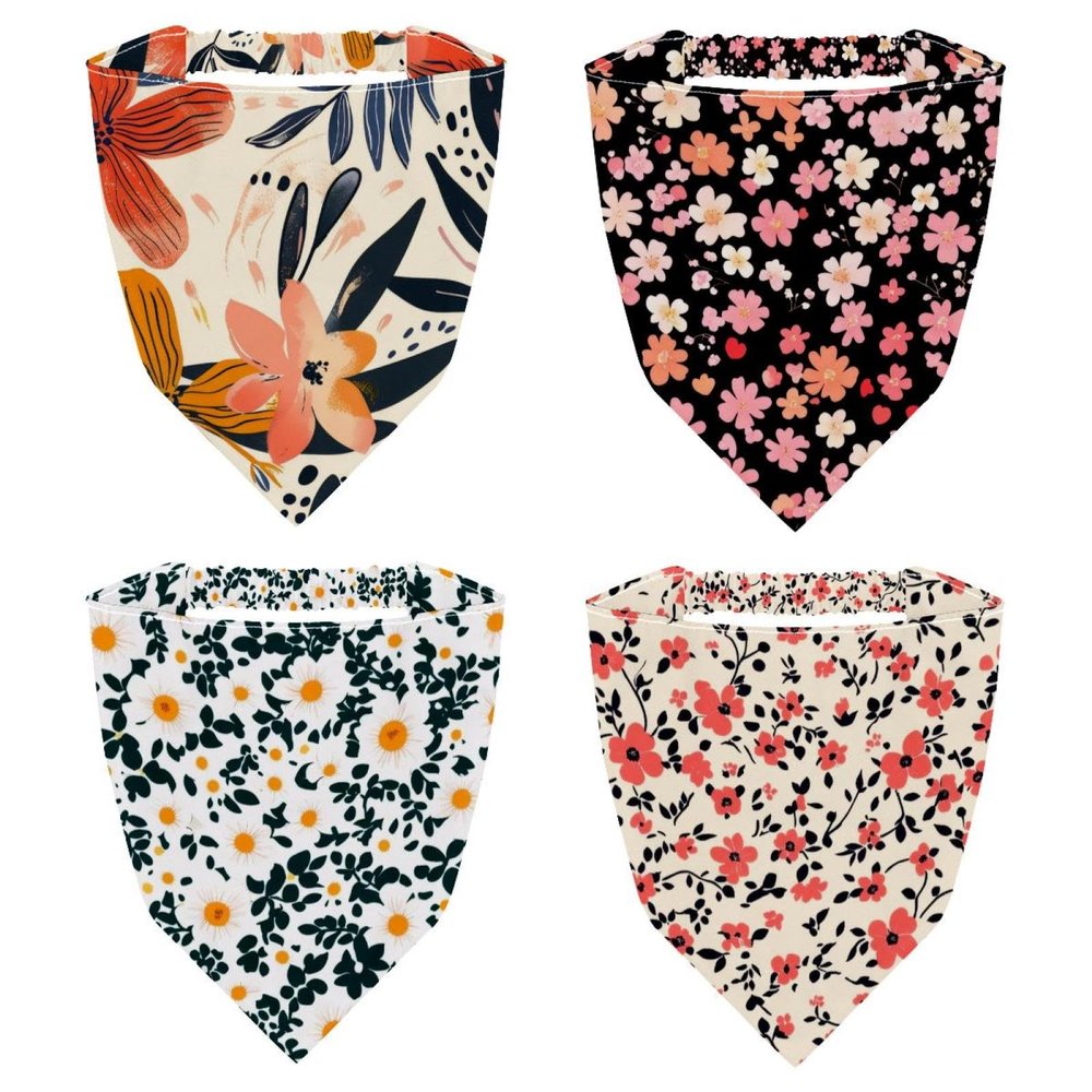 RODAILYCAY 4 Piece Little Flower Pattern Hair Scarfs Headband, Triangle Head Scarves, Non Slip Hair Bandanas, Head Kerchief for Women Girls