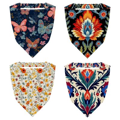 RODAILYCAY 4 Packs Hair Scarfs Headband, Triangle Head Scarves, Non Slip Hair Bandanas, Yellow Red Beautiful Florals Head Kerchief for Women Girls