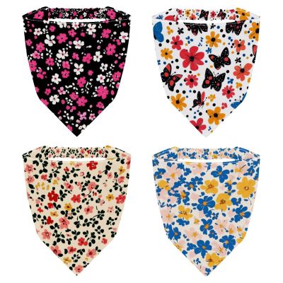 RODAILYCAY Tiny Flower Pattern 4 Piece Hair Scarf, Chiffon Head Kerchief, Non Slip Triangle Headband Bandana for Women Girls