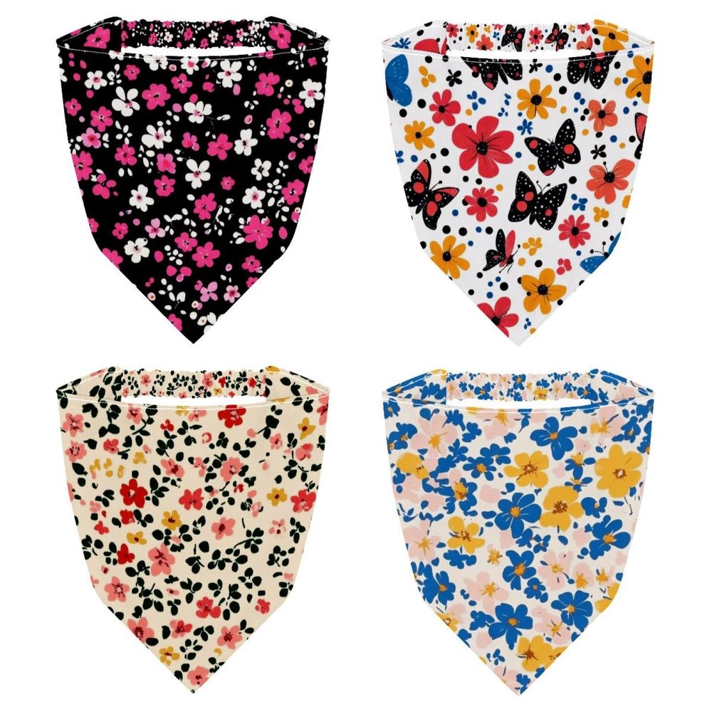 RODAILYCAY Tiny Flower Pattern 4 Piece Hair Scarf, Chiffon Head Kerchief, Non Slip Triangle Headband Bandana for Women Girls