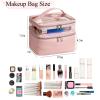 JRQCSJY Large Makeup Bag with Brush Storage, Double Layer Cosmetic Bags for Women Girls, Waterproof Leather Toiletry Bag for Women, Travel Makeup Bag Skincare Bag with Zipper & Portable Handle view 2
