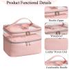 JRQCSJY Large Makeup Bag with Brush Storage, Double Layer Cosmetic Bags for Women Girls, Waterproof Leather Toiletry Bag for Women, Travel Makeup Bag Skincare Bag with Zipper & Portable Handle view 4