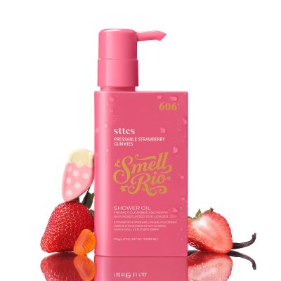 Sttes Shower Oil 606# (Pressable Strawberry Gummies) 5.47 oz  Moisturizing Body Wash with Strawberry Candy & Vanilla Marshmallow Scent, Natural Plant Oils, No Mineral Oil, Parabens or Phthalates