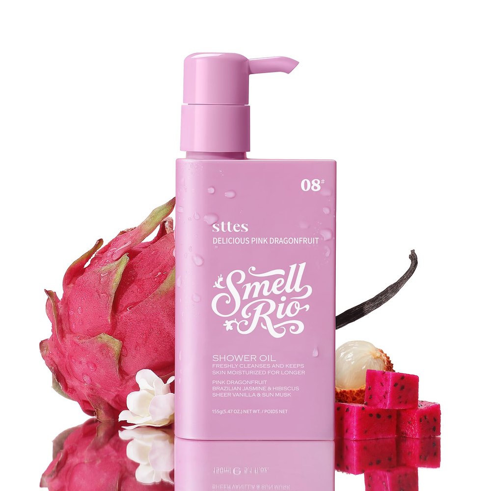 Sttes Shower Oil 08# (Delicious Pink Dragonfruit) 5.47 oz  Moisturizing Body Wash with Pink Dragonfruit, Jasmine & Hibiscus Scent, Natural Plant Oils, No Mineral Oil, Parabens or Phthalates