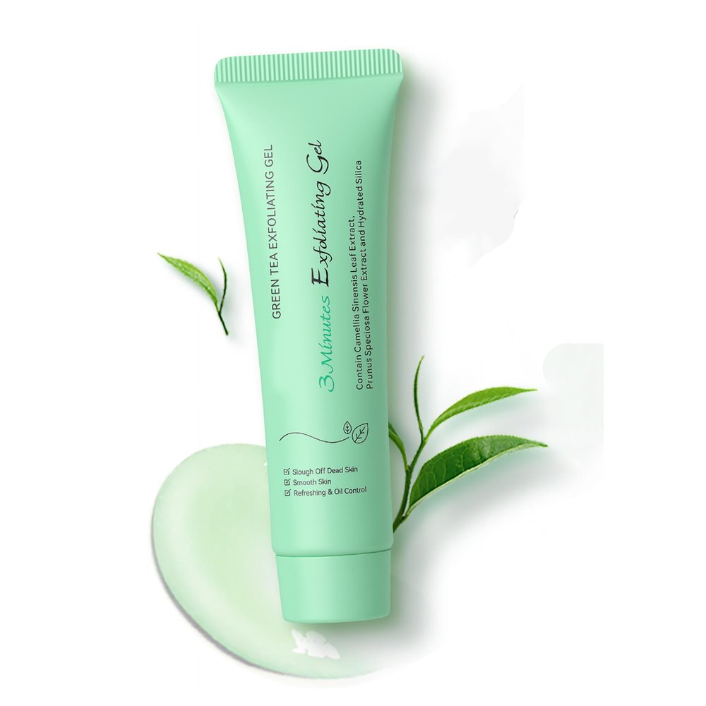 AKARY Gentle Green Tea Exfoliating Gel, Deep Cleansing Peeling Gel for Face and Body, Moisturizing & Rejuvenating, Gently Smooth, Refreshing & Oil Control, Lightweight Scrub for All Skin Types, 1.05oz