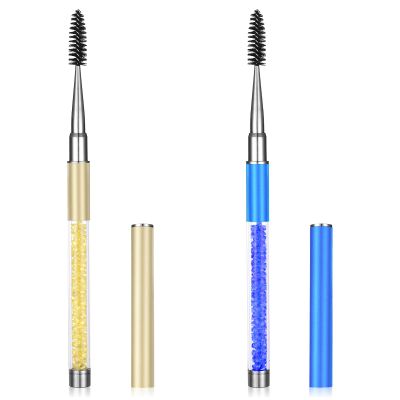 2 PCS Spoolie for Lashes, Eyebrow Spoolie, Eye Brow Brush with Cap, Reusable Travel Eye Brow Brushes, Portable Eyebrow Spiral Brushes with Handle, Make up Accessories for Women (Blue, Gold)