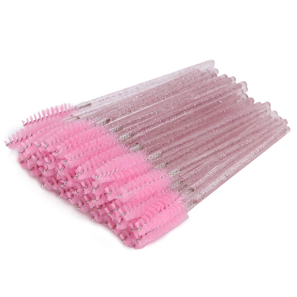 Disposable Eyelash Brush Set, 50PCS Nylon Spiral Mascara Wands, for Professional Makeup Artists Travelers (Pink)
