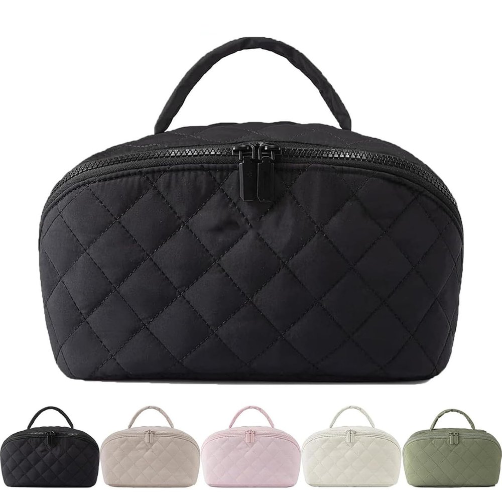 2026 New Petition Makeup Bag for Woman, Waterproof Cosmetic Organizer Wide-open Pouch Purse,Puffy Padded Organizer for Toiletries & Brushes Large Capacity with Compartments (black)