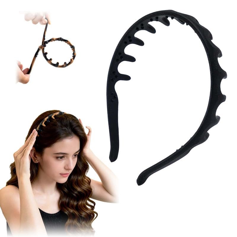 SROCOPT Silicone U Shape Fashion Tooth Hair Comb Headband, 2026 New Zig Zag High Cranium Head Bands for Women's Hair Non Slip, Reversible Korean Headbands with Teeth(Black,1pcs)