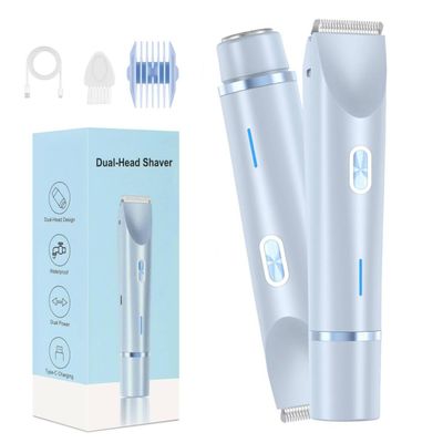 Bikini Shaver,Bikini Trimmer for Women,2 in 1 Electric Razors,Dual Head Shaver for Leg Arm Body Grooming Tool,Silky and Painless and Efficient Cleaning Blue