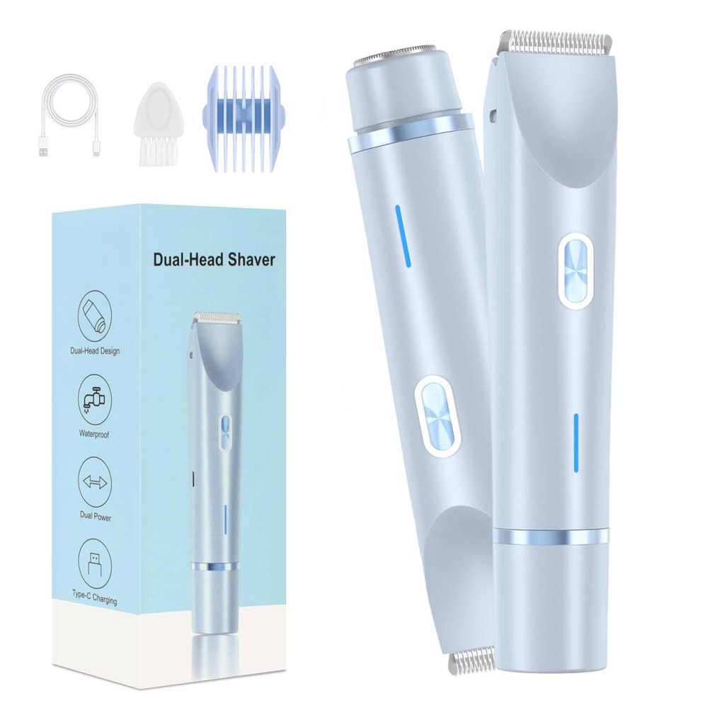 Bikini Shaver,Bikini Trimmer for Women,2 in 1 Electric Razors,Dual Head Shaver for Leg Arm Body Grooming Tool,Silky and Painless and Efficient Cleaning Blue