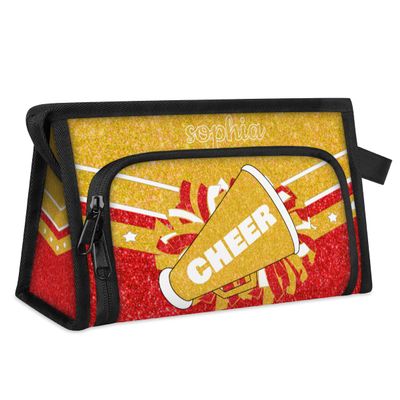 Obtravar Custom Cheer Makeup Bag Personalized Travel Toiletry Bags Customized Cosmetic Bags for Cheerleaders Women Girls, Red Yellow
