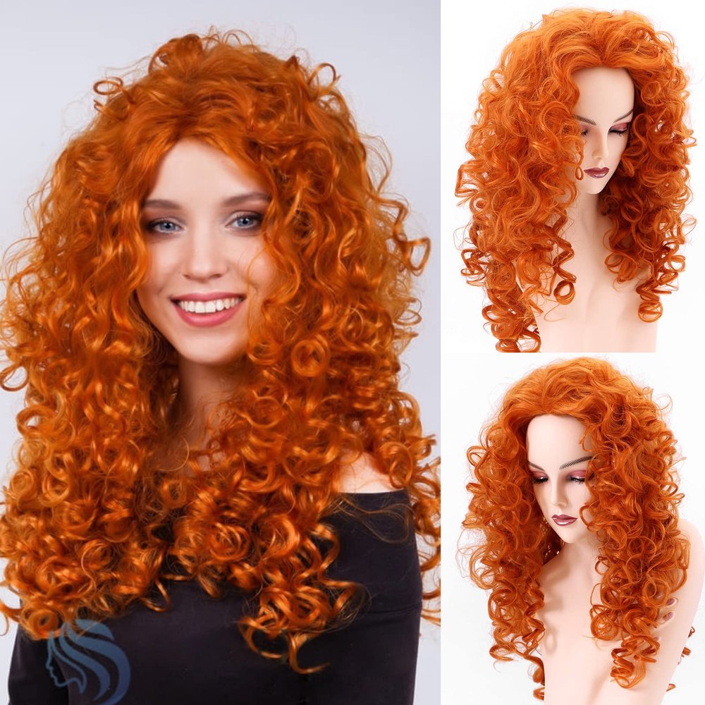 DOPI Orange Red Halloween Wig Long Wavy Curly Full Head Hairpiece for Women Cosplay Costume Party