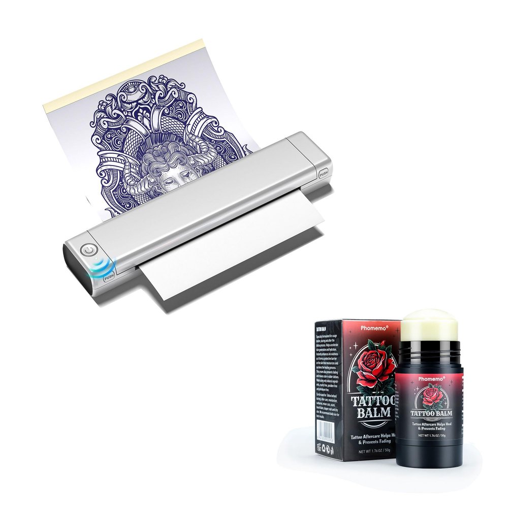 Phomemo Tattoo Stencil Printer, M08F Wireless Thermal Tattoo Printer with 10pcs Transfer Paper, Tattoo Aftercare Supplies, Tattoo Balm for Healing, 1.76oz