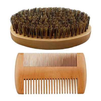Beard Comb and Brush Set, with Double-Sided Design, Wood, Mustache Grooming Kit, Travel Beard Care Styling Kit, Natural Bristles, for Shaping and Maintaining Facial Hair