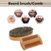 Beard Comb and Brush Set, with Double-Sided Design, Wood, Mustache Grooming Kit, Travel Beard Care Styling Kit, Natural Bristles, for Shaping and Maintaining Facial Hair view 4