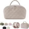 2026 New Travel Makeup Bag -180 Lay-Flat Design, Triple-Proof InteriorLarge Capacity Makeup Organizer Pouch Open Flat Toiletry Bag, Portable Puffer Cosmetic Bags for Toiletries (Khaki) view 1