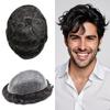 FNY HAIR Toupee For Men Real Human Hair Replacement System Full Poly Mens Toupee 0.10mm Thin PU Injection Durable Mens Hair Piece Prosthesis Wig 8"X10" #1B20 Off Black Mixed 20% Grey view 1