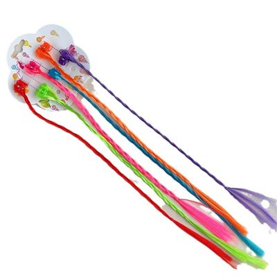 WATASSA 12 Pack Colored Hair Extensions for Girls, Clip-in Synthetic Hair with Straight & Braided Styles, 30cm Long Hairpieces for Halloween, Cosplay, Party Dress Up (6PCS Red Pigtail A)