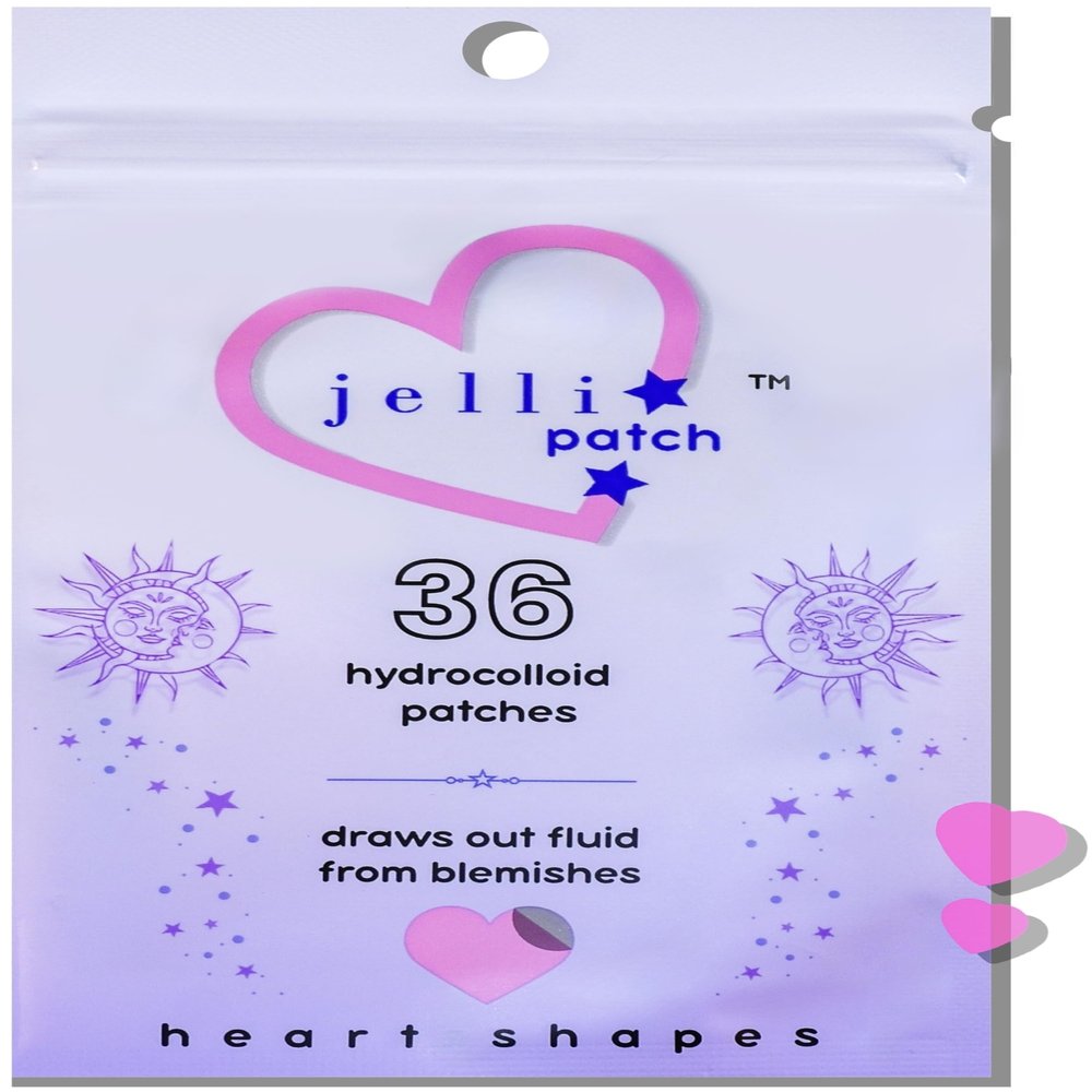 Jelli Patch Cute Heart Pimple Patches For Face - Acne Skincare Sticker - Hydrocolloid Heart Shape Acne Stickers - Absorbing Day Or Night Zit Spot Treatment - Unscented - 36 Count - For Blemish Areas