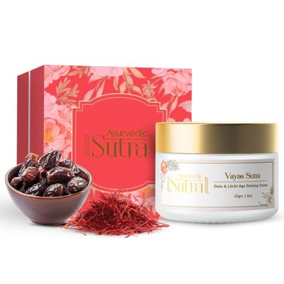 Ayu.vedi'c Su.ra Vayas Sutra Date & Litchi Age Defying Night Cream with Natural Herbs, Anti-Aging Formula for Wrinkles & Dark Spots, Paraben Free, 50g/1.8oz