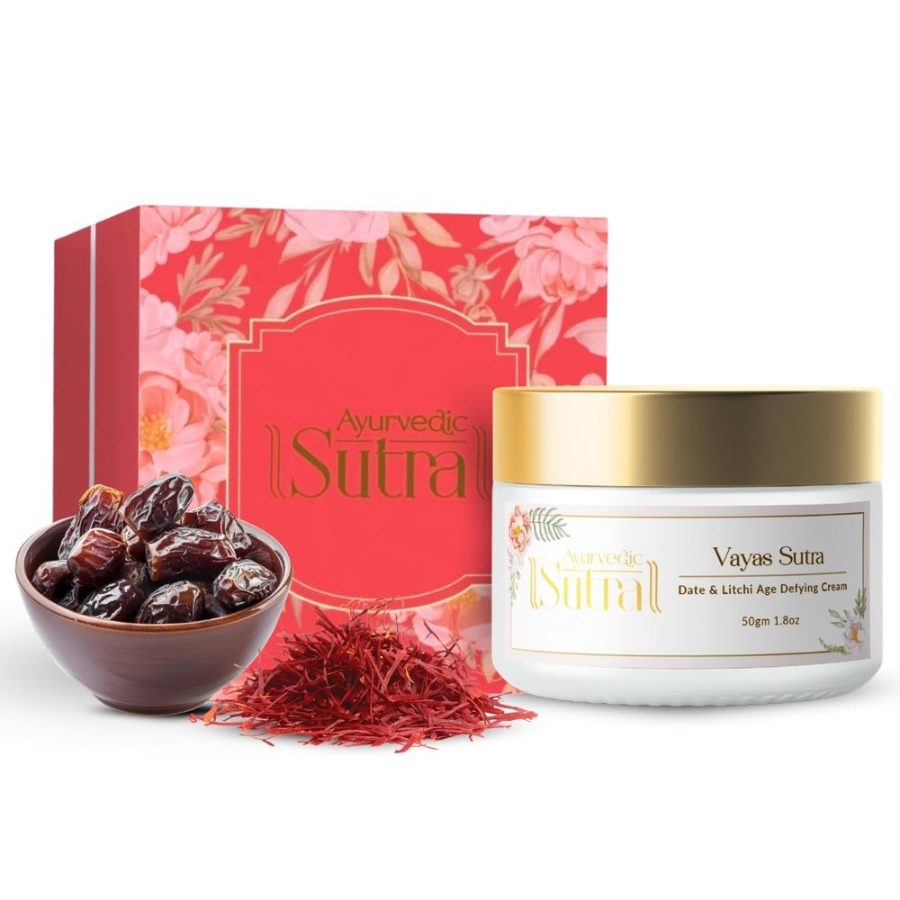 Ayu.vedi'c Su.ra Vayas Sutra Date & Litchi Age Defying Night Cream with Natural Herbs, Anti-Aging Formula for Wrinkles & Dark Spots, Paraben Free, 50g/1.8oz