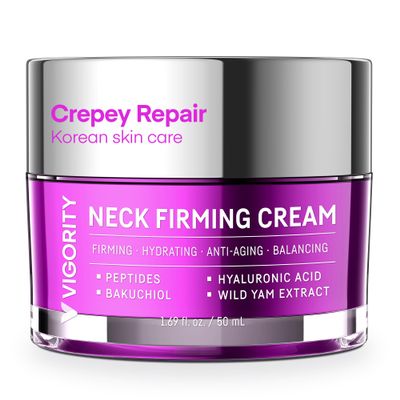 Vigority Korean Neck Firming Cream with Centella Asiatica, Peptides & Bakuchiol Formula for Neck & Dcollet, Crepey Skin, Wrinkles & Dryness - 1.69 fl oz