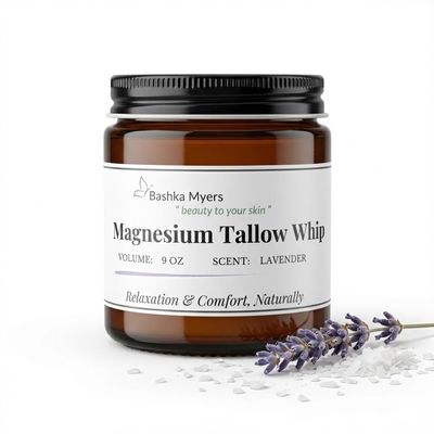 Bashka Myers 9 oz Magnesium Tallow Whipped Balm | Grass-Fed & Grass-Finished | Magnesium-Infused | Organic Lavender | Calming Moisturizer for Relaxation