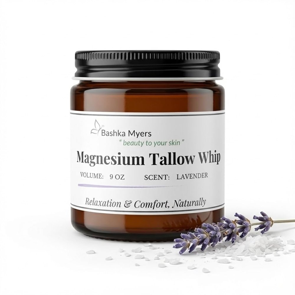 Bashka Myers 9 oz Magnesium Tallow Whipped Balm | Grass-Fed & Grass-Finished | Magnesium-Infused | Organic Lavender | Calming Moisturizer for Relaxation