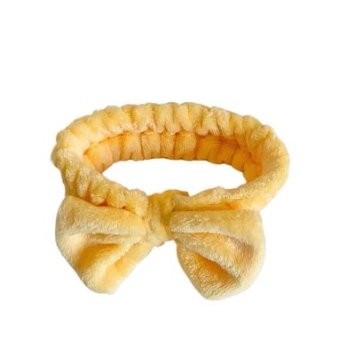 YDMHYLAI Makeup headband Headband Hair accessories Soft Bow Spa Headband Soft-Toned Fluffy Elastic Hair Tie Women's Shampoo For Bathing & Makeup(Yellow)