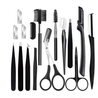 5/12/16 PCS Eyebrow Trimmer Set Eyebrow Razor Scraping Eyebrow Comb Razor Eyebrow Clip Scissors Tweezers Makeup Tools Sets(16pcs)