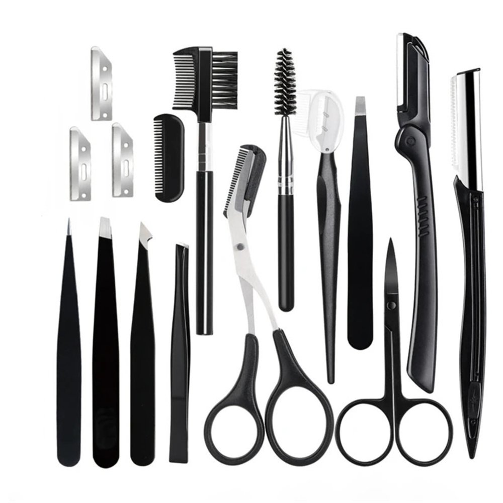 5/12/16 PCS Eyebrow Trimmer Set Eyebrow Razor Scraping Eyebrow Comb Razor Eyebrow Clip Scissors Tweezers Makeup Tools Sets(16pcs)