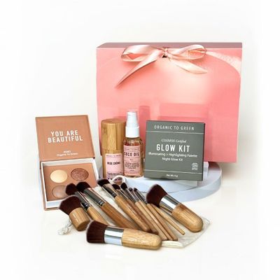 5-Piece Luxury Rose Makeup Gift Set for Women | Complete Glow Kit (Day & Night) with 11 Professional Makeup Brushes and Bag, Hydrating Rose Crme, & Rose Coco Oil | Premium Beauty Collection
