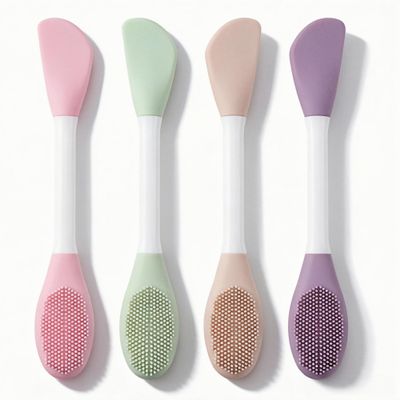 2 in1 Silicone Face Mask Brush & Facial Cleansing Brush, 4 Pack Double-Sided Face Scrubber Applicator for Clay Mud Mask, Cream, Lotion, Exfoliating & Massage, Soft Spa Skincare Tool for All Skin Types