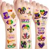 Konsait Mardi Gras Temporary Tattoos, 99+ PCS Fake Tattoos Body Makeup Tattoo with Mask Crown Hat for Masquerade Party Favors Mardi Gras Accessories 10 Sheets view 1