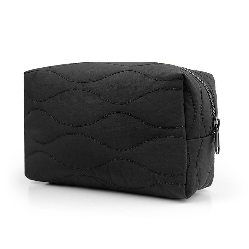 1 Pcs Medium Travel Cosmetic Bag for Purse,Puffy Padded Portable Makeup Bags with Zipper PolyesterToiletry Bags for Women-Blue