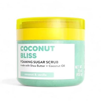 Coconut Bliss Foaming Sugar Scrub with Shea Butter and Coconut Oil, Coconut Vanilla Scent, 16 oz