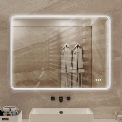 48x36 Framed Dimmable Anti-Fog LED Bathroom Vanity Mirror with 3000+ Lumens, White Iron Frame & Stepless Color Temperature Adjustment for Shaving/Makeup
