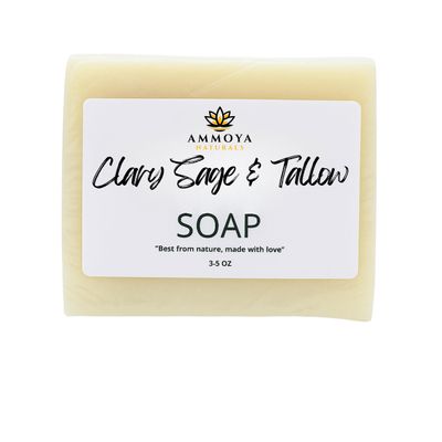 Ammoya Naturals Handcrafted Tallow & Goat Milk Soap Bar Gentle Cleansing Bar for Face & Body Natural Essential Oil Variations Moisturizing, Creamy Lather, For All Skin Types (Clary Sage)