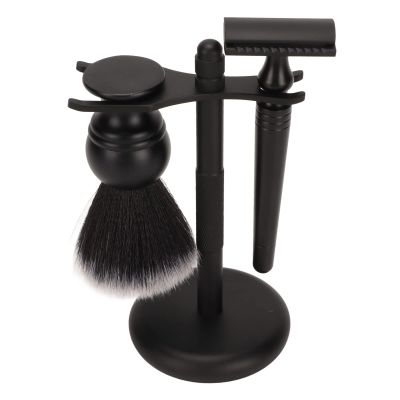 3Pcs Trimming Brush Set for Men, Black Beard Care Kit, Safety Trimming Blade Brushes with Stand Holder, Stainless Steel Trimmer Brush Set for Most, Gift for