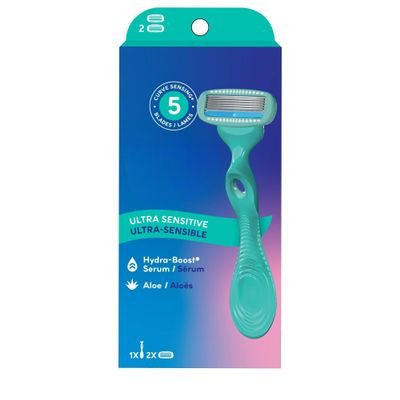 Hyd~ro Silk Ultra Sensitive 5 Blade Razor for Women, 1 Handle, 2 Refills
