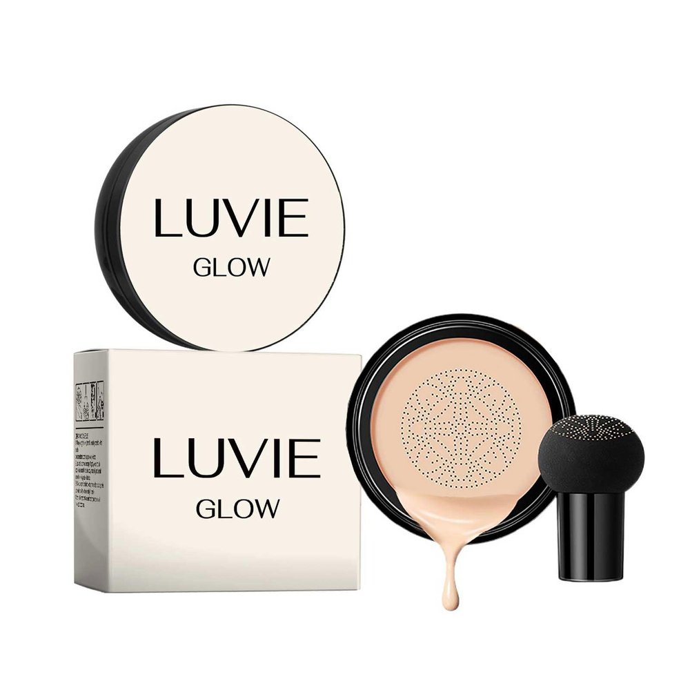 Luvie Glow Foundation Cushion,Mushroom Head Air Cushion CC Cream Face Makeup,Brighten Long-Lasting For All Skin Types (WARM)