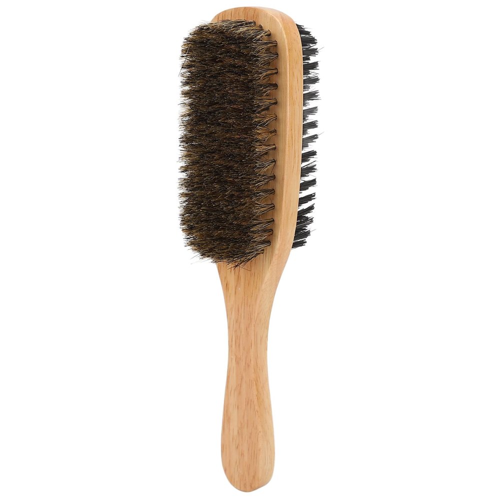 Double Sided Beard Brush Wooden Handle Soft Hard for Men Facial Hair Grooming at Home Salon Pet Horse Dog Cat Grooming Tool Rubber Wood Nylon Large Size