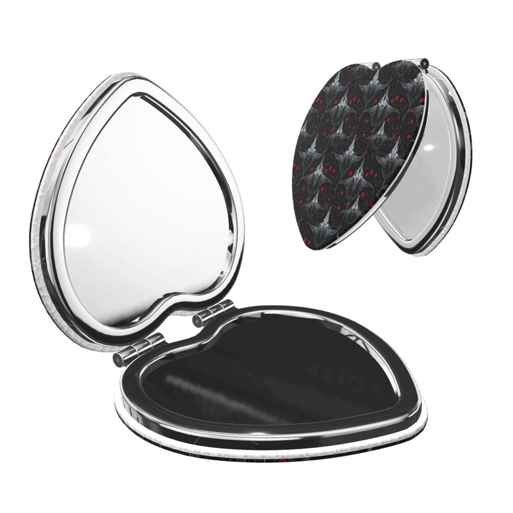 TZTTZT Gothic Style Manta Ray Print Compact Mirror, Small Travel Makeup Mirror for Women, 1X/2X Magnification Portable Pocket Mirrors Heart, Cute Mini Mirrors for Purse