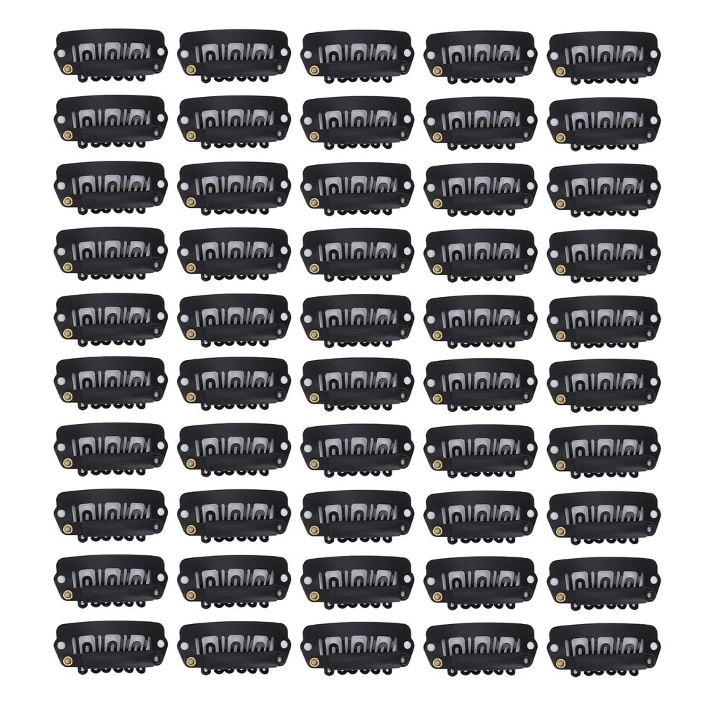 Gucagle U Shape Hair Wig Clips 6 Teeth Stainless Steel Hair Extension Clips for Wigs Hairpieces Black 2.8cm 50pcs