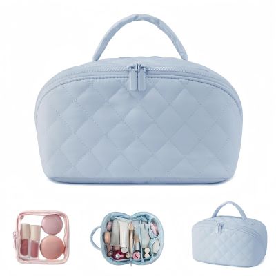 2026 New Travel Makeup Bag for Women,180 Wide Open Lay-Flat Cosmetic Case,With Handle, Inside The Separator Iayer,Ideal for Travel & Daily Use (blue)