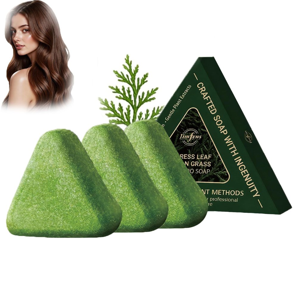 3pcs Nature Triangle Shampoo Bar, Thuja Leaf and Usman Grass Shampoo Soap, Cleaning & Strengthens Hair for Women and Men