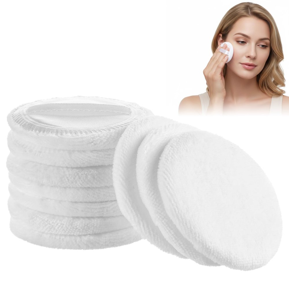 10 Pcs 100% Cotton Puff, Makeup Puff for Face, 2.36 inch Cosmetic Puffs Pads with Ribbon for Loose and Foundation(White)