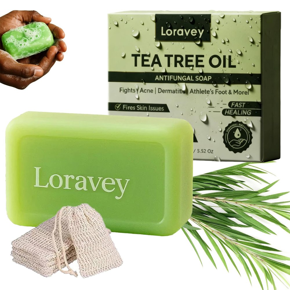 Loravey Antifungal Relief Soap Bar, New Tea Tree Oil Soap, Natural Foot & Body Soaps for Skin,Addresses Foot Discomfort,Cleans Pores,Gently Exfoliating Bar Soap for Men & Women,100g/3.52oz (1, 3.5Oz)