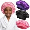 3 PCS Silk Bonnet for Kids, Elastic Kids Bonnet for Sleeping with Wide Band, Kid Silk Bonnets for Girls, Satin Toddler Bonnets for Boys, Girls, Child, Toddler(Purple, Black, Pink) view 1